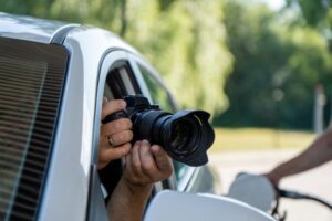 A,Paparazzi,Sits,In,His,Car,And,Takes,Pictures,Of